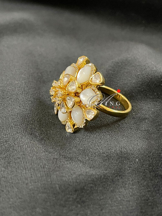 Silver Moissanite Polki Ring IMAGE