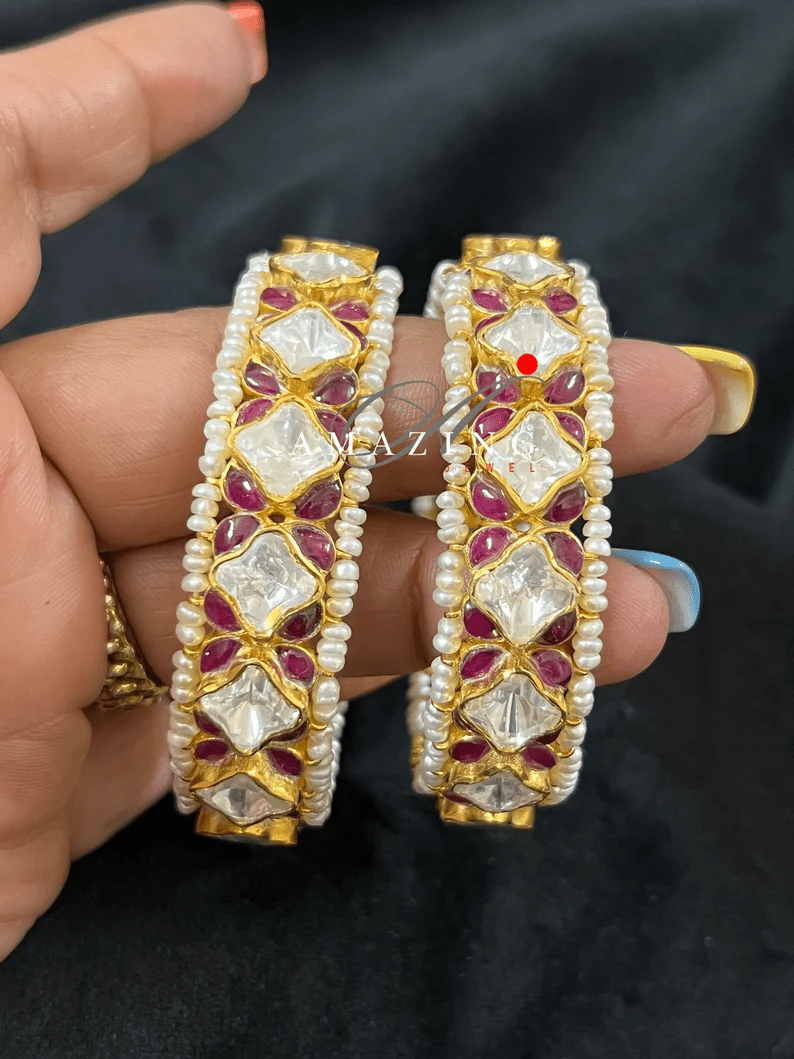 Silver Moissanite Polki Ruby Bangles, Silver Bangle, Bridal Polki Bangle , Indian Bangles, Wedding Jewelry, Bridal Jewelery, Silver Bangles