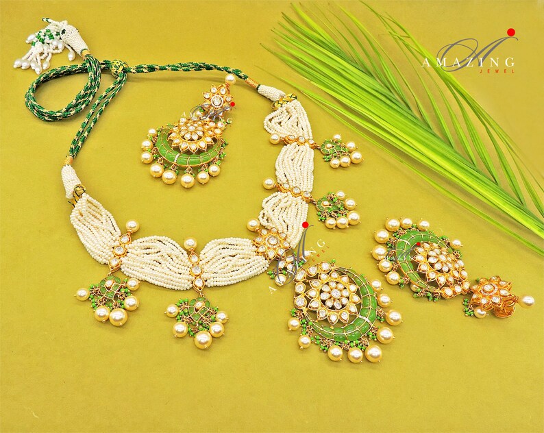 Silver Moissanite Polki Pearl Choker Set