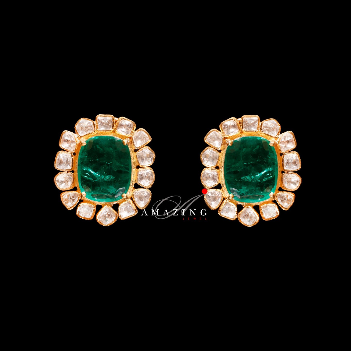 Silver Moissanite and Green Hydro Emerald Polki Earring  Moissanite Polki Earring Wedding Jewelry  Indian Jewelry Traditional Earring