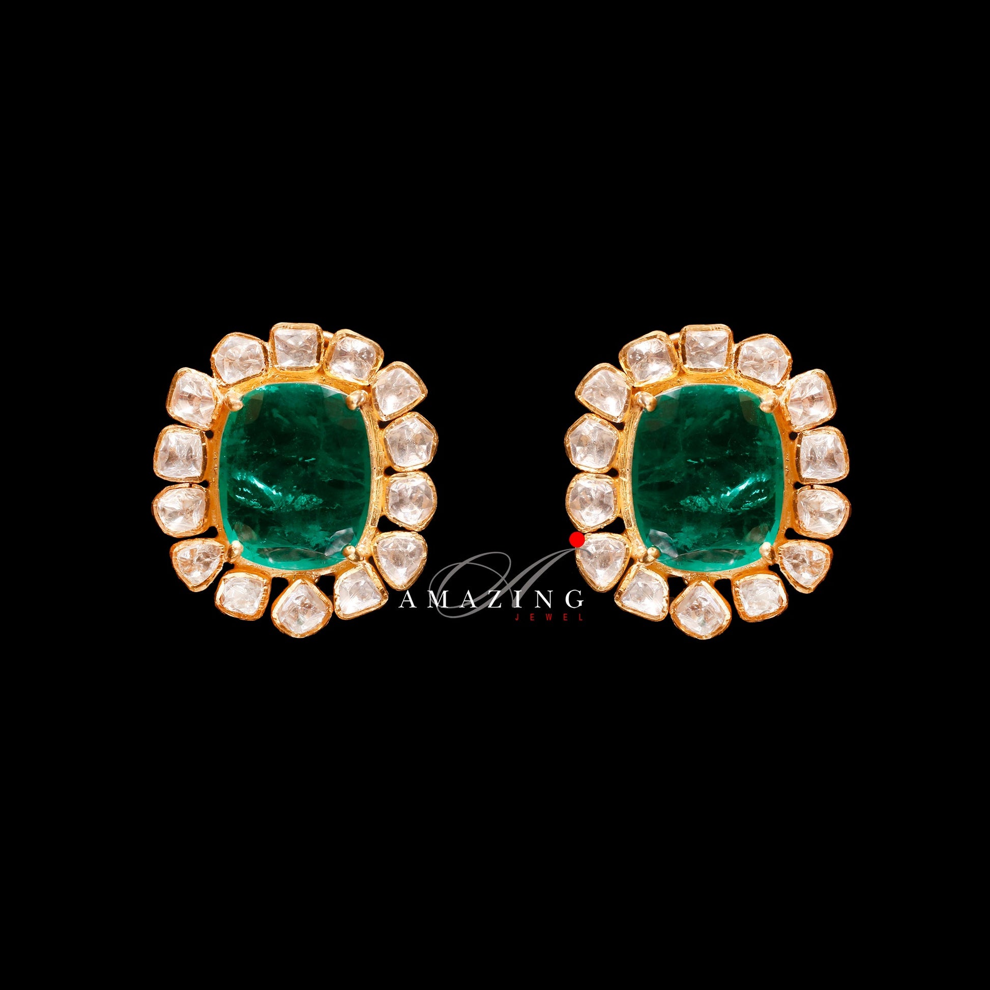 Silver Moissanite and Green Hydro Emerald Polki Earring  Moissanite Polki Earring Wedding Jewelry  Indian Jewelry Traditional Earring