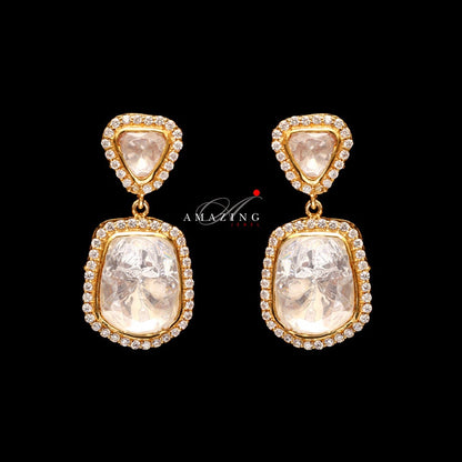 Silver Moissanite Polki Swarovski Stones Earring , Wedding Jewelry,Moissanite Polki Earring, Moissanite Polki Earring, Statement Earrings