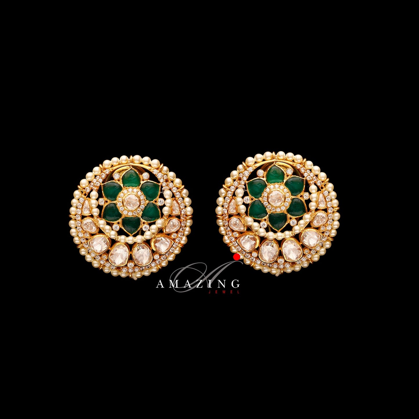 Silver Moissanite Polki Hydro Emerald Chip Earrings Moissanite Polki Kundan Earring Indian Wedding Jewelry Silver Moissanite Polki Earring