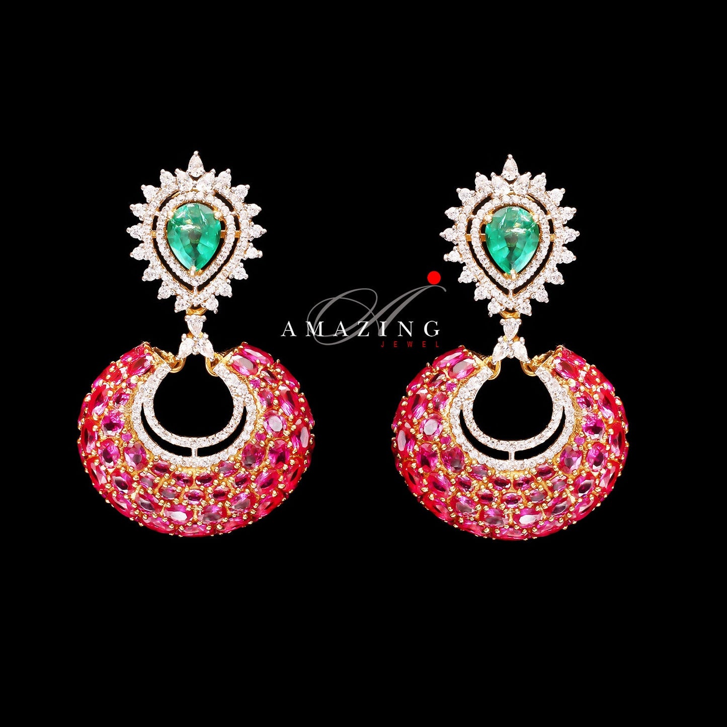 Silver Studded Cubic Zirconia Earring , Swarovski Chandbali ,Bridal Jewelry, Traditional Jewelry , 925 Sterling Silver Earring,Fine Jewelry