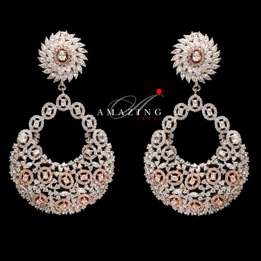 Silver Studded Cubic Zirconia Earring , Swarovski Chandbali ,Bridal Jewelry, Traditional Jewelry , 925 Sterling Silver Earring,Fine Jewelry