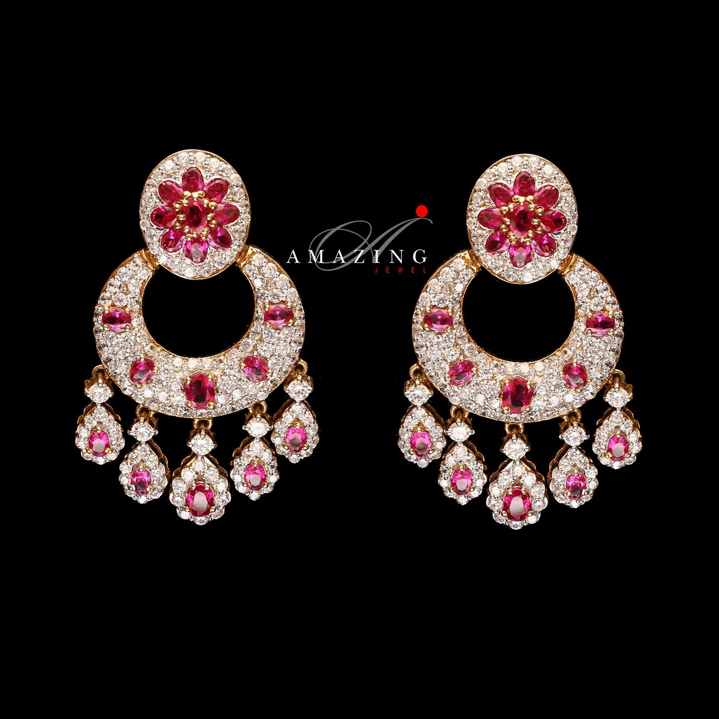 Silver Studded Cubic Zirconia Earring , Swarovski Chandbali ,Bridal Jewelry, Traditional Jewelry , 925 Sterling Silver Earring,Fine Jewelry