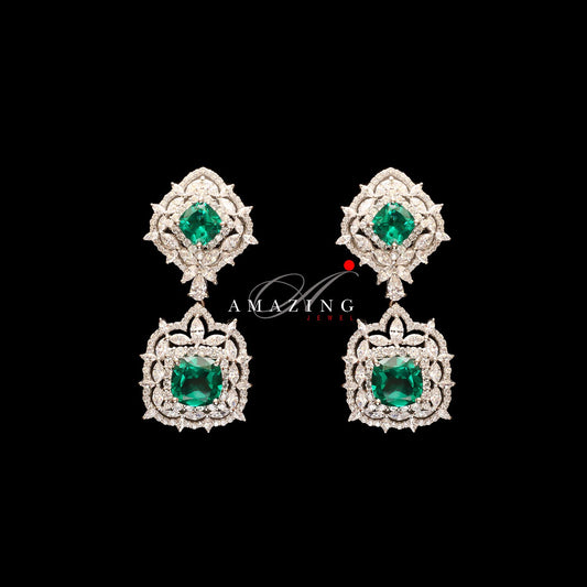 Silver Studded Cubic Zirconia Earring , Swarovski Chandeliers ,Bridal Jewelry ,Contemporary Jewelry,925 Sterling Silver Earring,Fine Jewelry