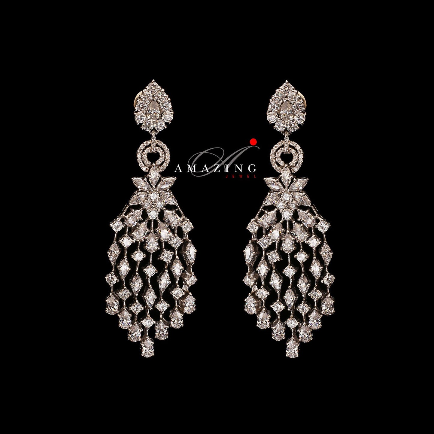 Silver Studded Cubic Zirconia Earring , Swarovski Chandeliers ,Bridal Jewelry ,Contemporary Jewelry,925 Sterling Silver Earring,Fine Jewelry