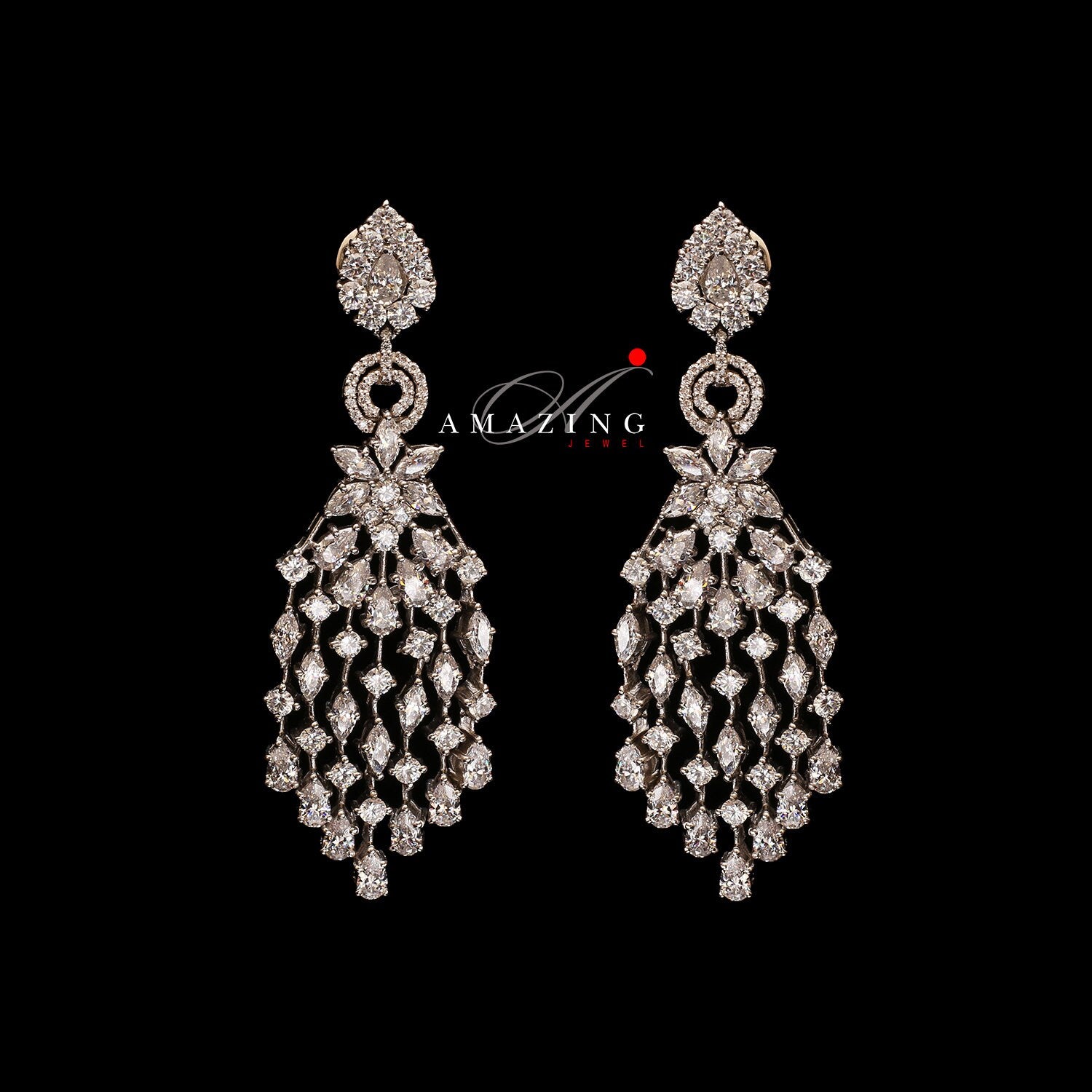 Silver Studded Cubic Zirconia Earring , Swarovski Chandeliers ,Bridal Jewelry ,Contemporary Jewelry,925 Sterling Silver Earring,Fine Jewelry