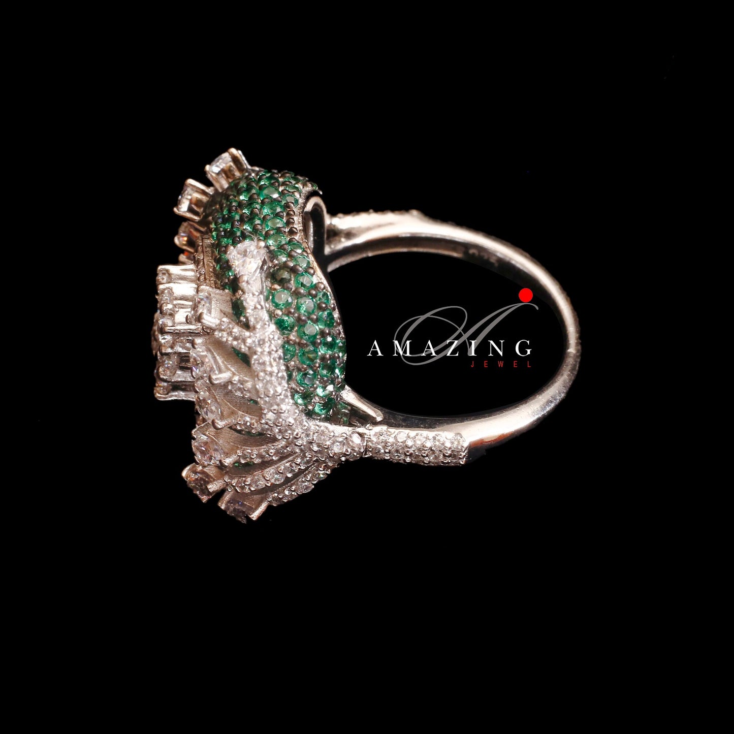 Silver Swarovski Hydro Emerald Ring, Indian Traditional Ring, Cubic Zirconia Ring,Statement Ring,Silver Cocktail Ring,925 Sterling Silver