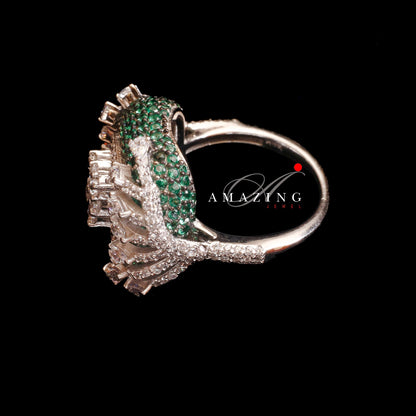 Silver Swarovski Hydro Emerald Ring, Indian Traditional Ring, Cubic Zirconia Ring,Statement Ring,Silver Cocktail Ring,925 Sterling Silver