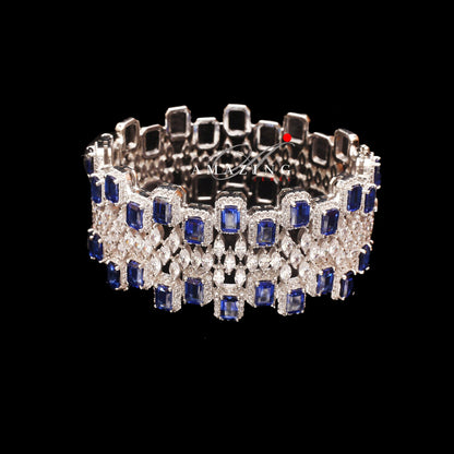 Silver Swarovski Blue Sapphire Bracelet Cubic Zirconia Bracelet Traditional Bracelet 925 Sterling Silver Bracelet Bridal Jewelry 18K Plated