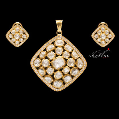 Silver Moissanite Polki Pendant , Indian Polki Jewelry , Moissanite Polki Set, Indian Wedding Jewelry, Indian Traditional Jewelry , Jewelry