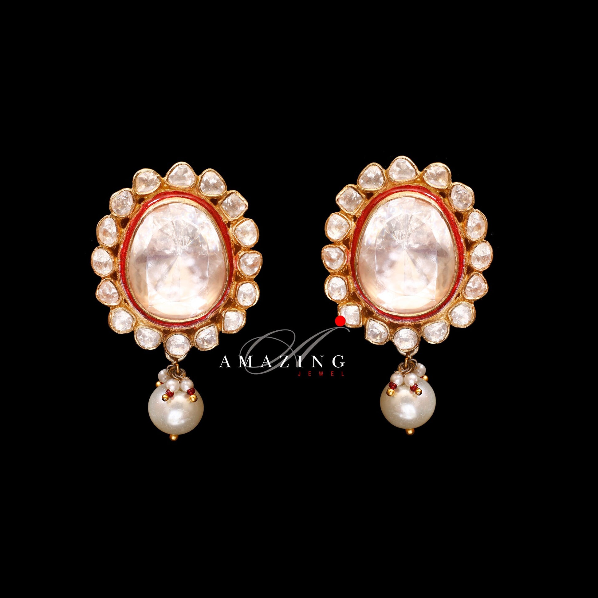 Silver Moissanite Single Polki Earrings Moissanite with Red Enamel Kundan Earring  Indian Wedding Jewelry  Indian Moissanite Polki Earring