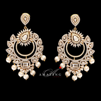 Silver Studded Cubic Zirconia Earring , Swarovski Chandbali ,Bridal Jewelry, Traditional Jewelry , 925 Sterling Silver Earring,Fine Jewelry