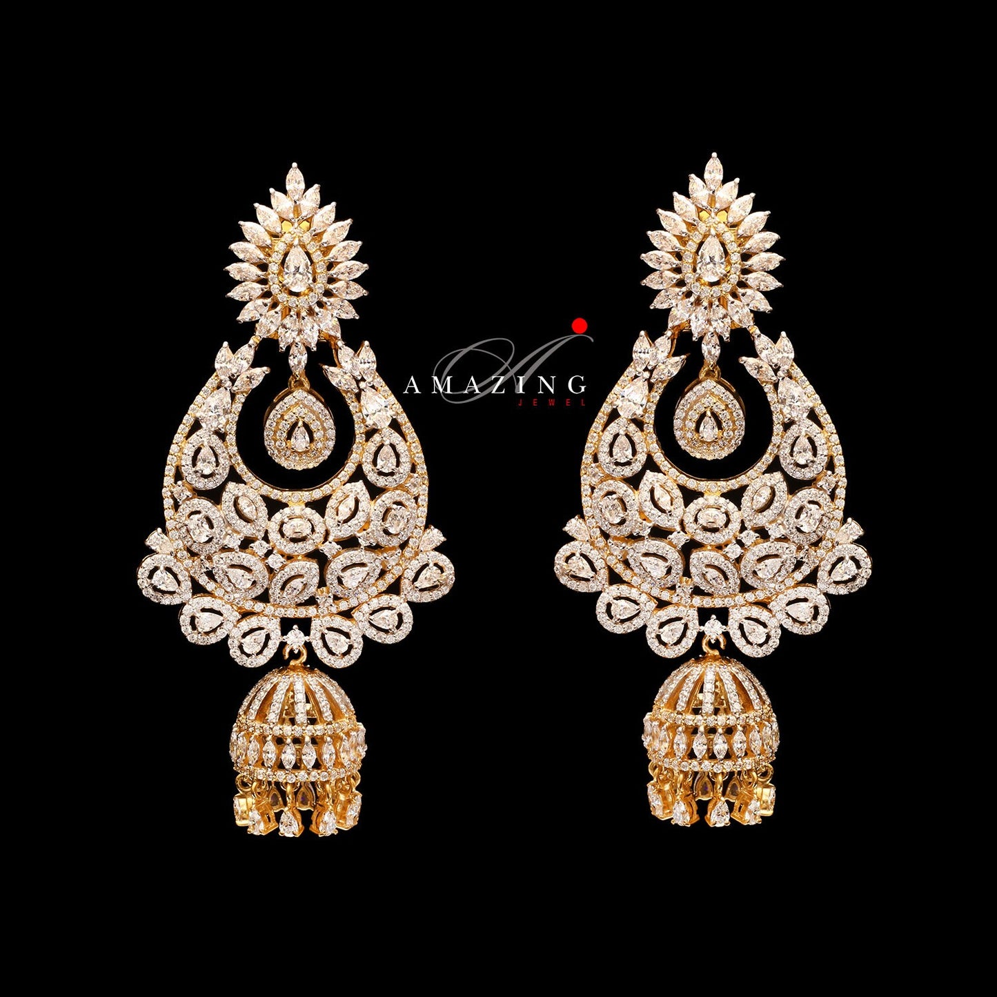 Silver Studded Cubic Zirconia Earring , Swarovski Chandbali ,Bridal Jewelry, Traditional Jewelry , 925 Sterling Silver Earring,Fine Jewelry