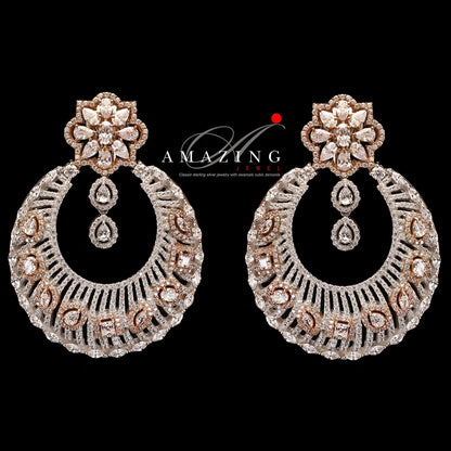 Silver Studded Cubic Zirconia Earring , Swarovski Chandbali ,Bridal Jewelry, Traditional Jewelry , 925 Sterling Silver Earring,Fine Jewelry