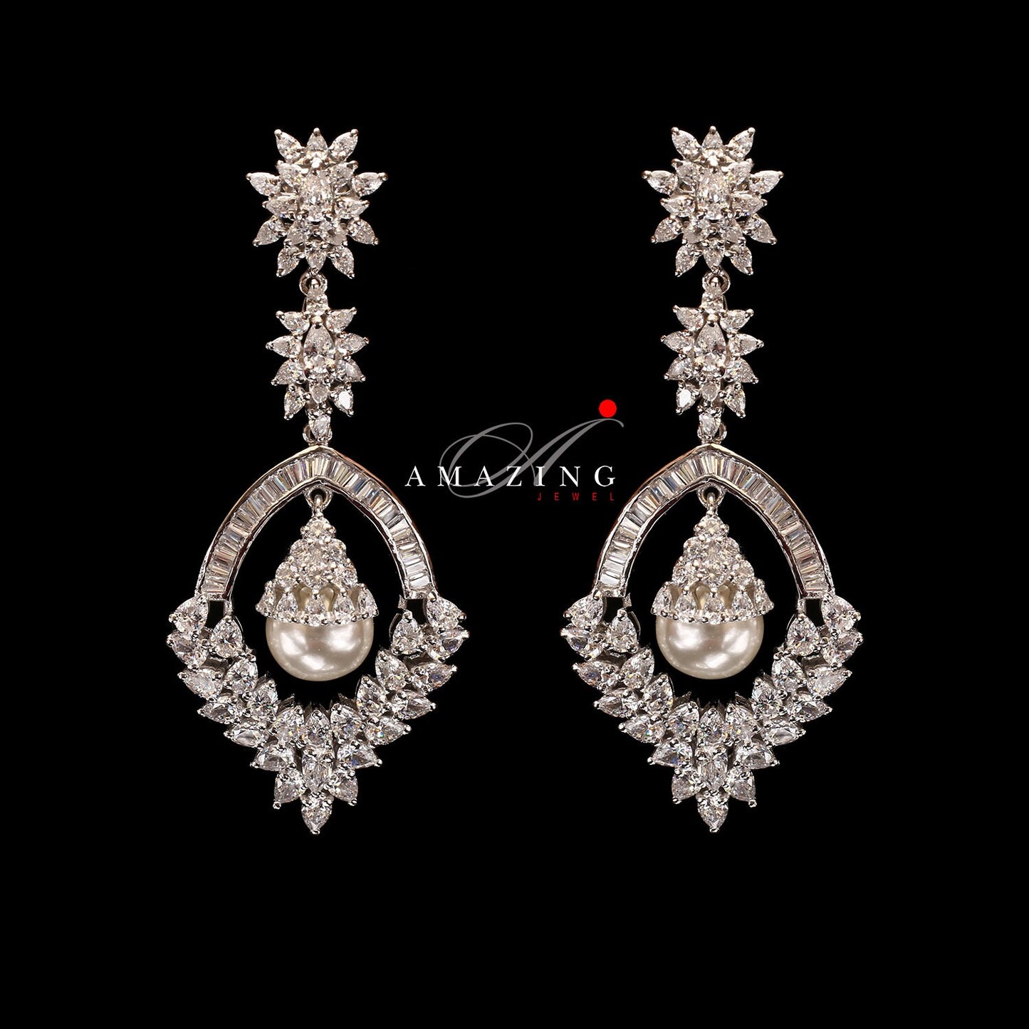 Silver Studded Cubic Zirconia Earring , Swarovski Chandeliers ,Bridal Jewelry ,Contemporary Jewelry,925 Sterling Silver Earring,Fine Jewelry