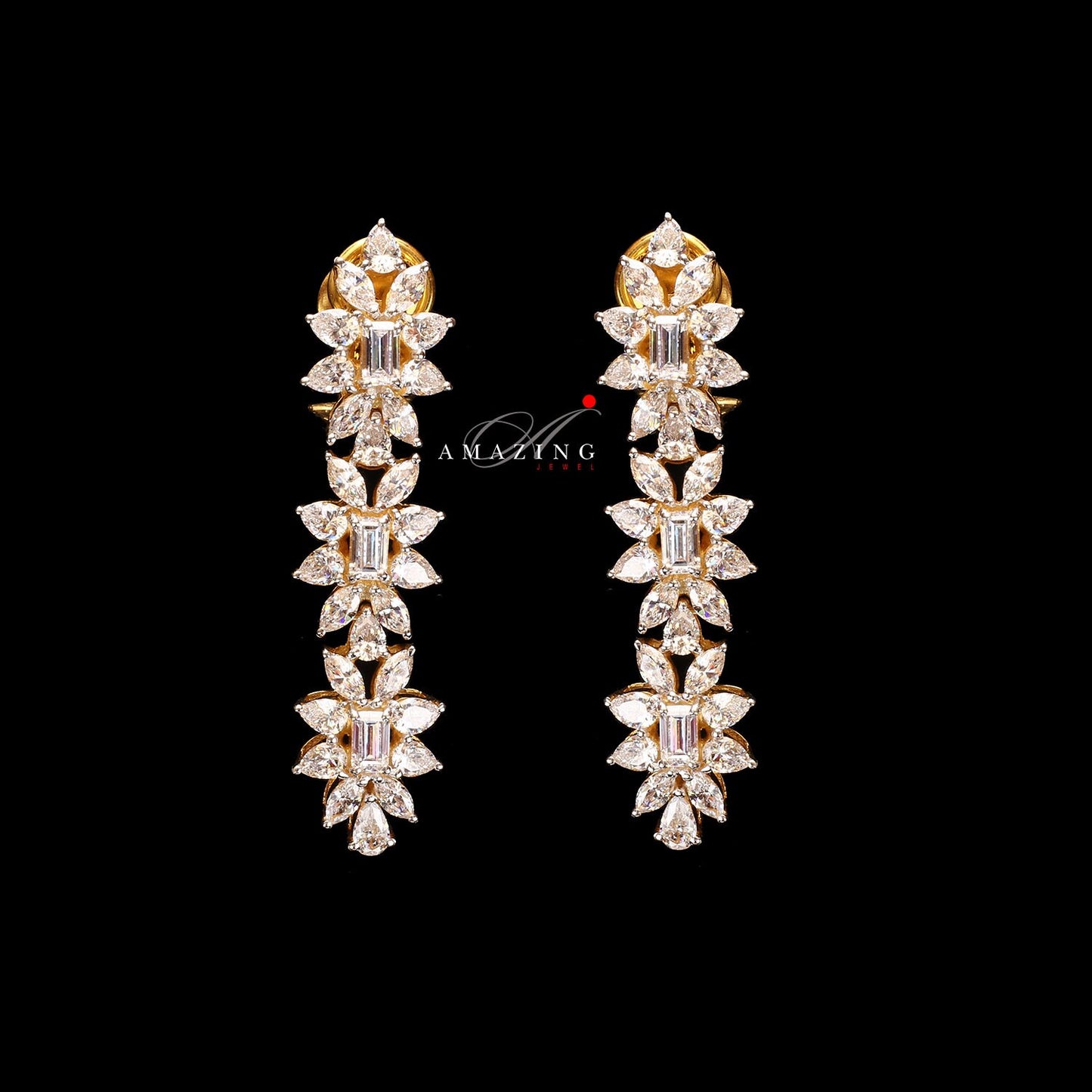 Silver Studded Cubic Zirconia Earring , Swarovski Chandeliers ,Bridal Jewelry ,Contemporary Jewelry,925 Sterling Silver Earring,Fine Jewelry