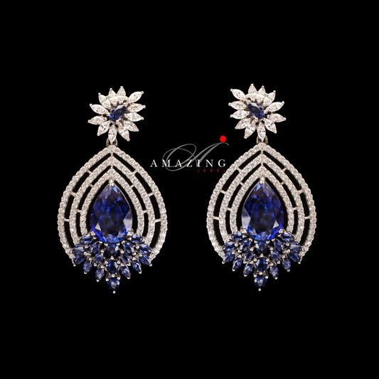 Silver Studded Cubic Zirconia Earring , Swarovski Chandeliers ,Bridal Jewelry ,Contemporary Jewelry,925 Sterling Silver Earring,Fine Jewelry