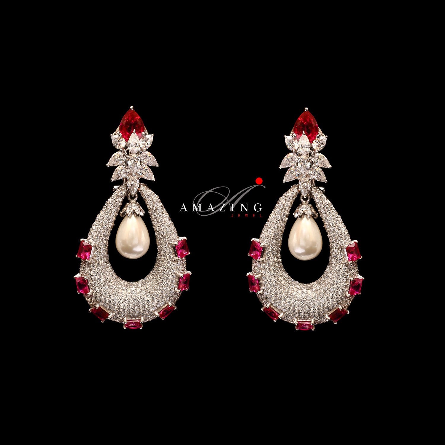 Silver Studded Cubic Zirconia Earring , Swarovski Chandeliers ,Bridal Jewelry ,Contemporary Jewelry,925 Sterling Silver Earring,Fine Jewelry