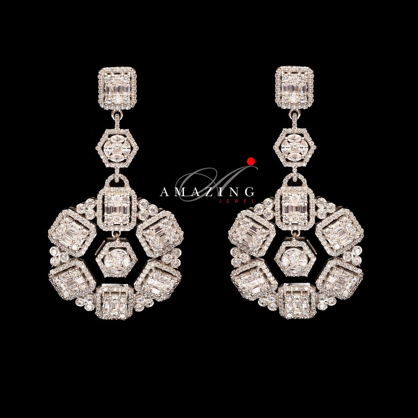 Silver Studded Cubic Zirconia Earring , Swarovski Chandeliers ,Bridal Jewelry ,Contemporary Jewelry,925 Sterling Silver Earring,Fine Jewelry