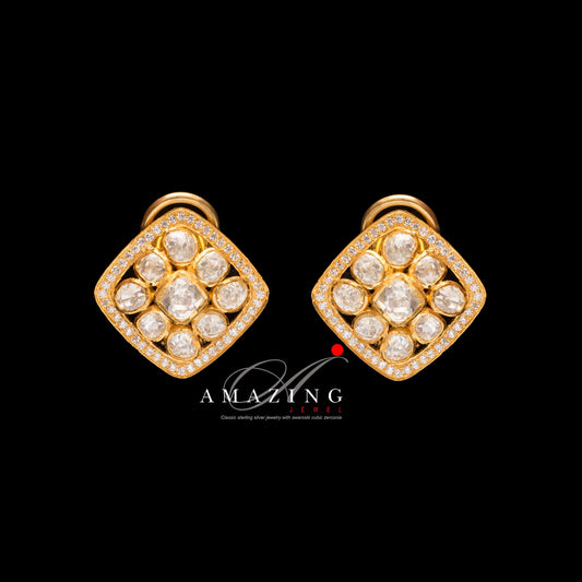 Silver Moissanite Polki Swarovski Earring  Moissanite Kundan Earring   Stud Earring  Bridal Jewelry  Traditional Jewelry   Woman Jewelry