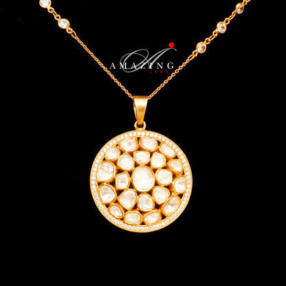 Silver Moissanite Polki Pendant   Polki Jewelry  Wedding Jewelry   Moissanite Polki Set  Indian Traditional Jewelry