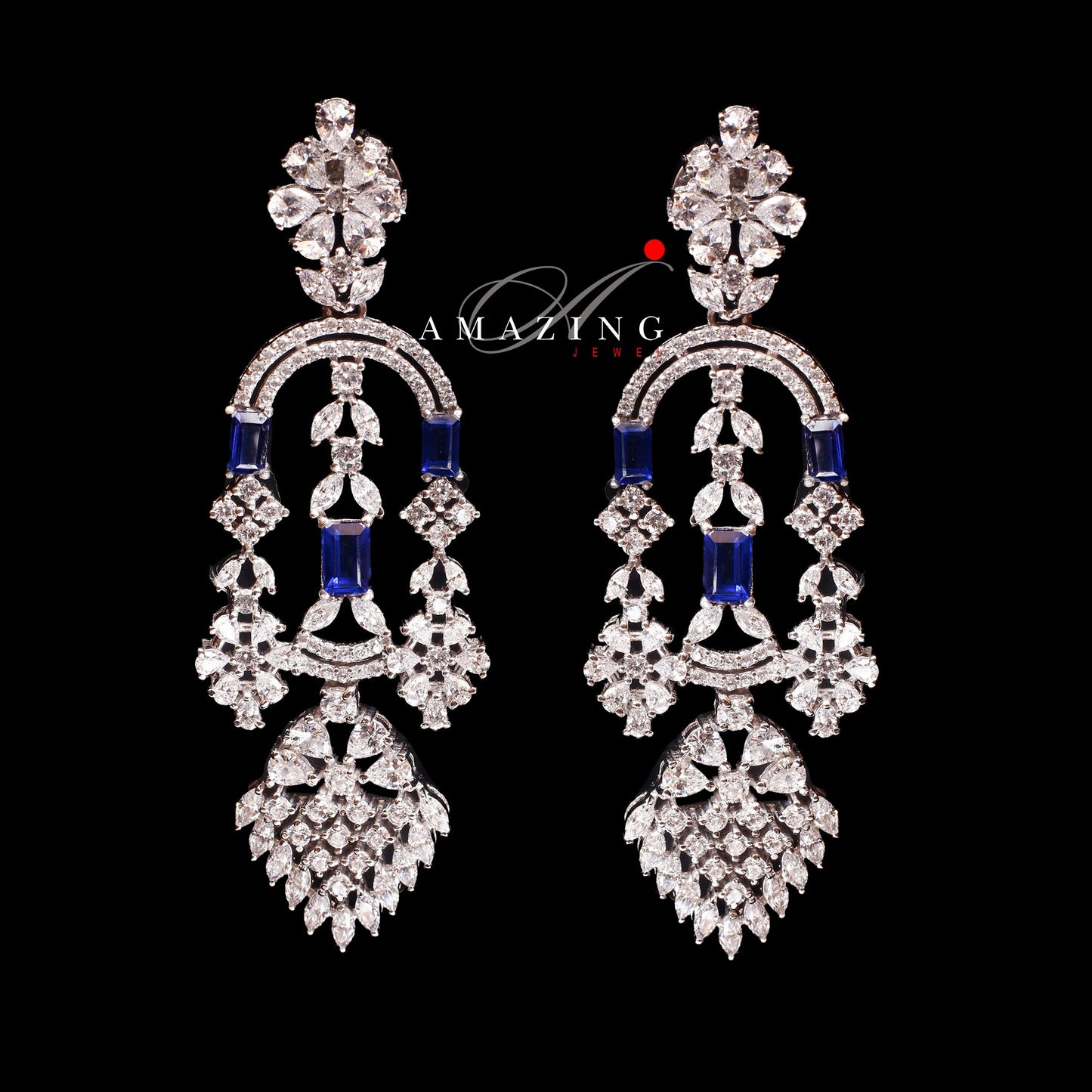 Silver Swarovski & Blue Sapphire Set Indian Wedding Jewelry Set Indian Traditional Jewelry Bridal Jewelry 925 Sterling Silver Necklace Set