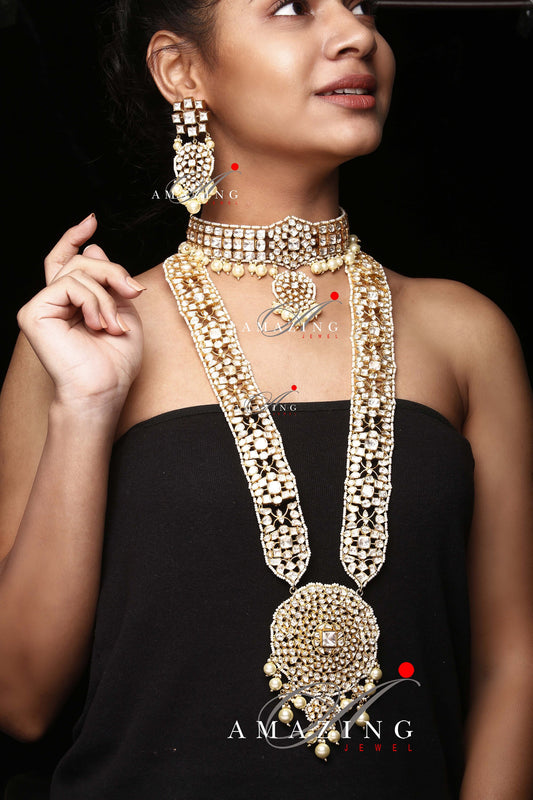 Silver Moissanite Polki Pendant   Indian Polki Jewelry   Moissanite Polki Set  Indian Wedding Jewelry  Indian Traditional Jewelry   Jewelry