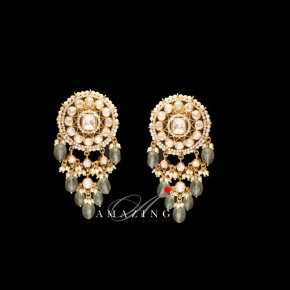 Silver Moissanite Polki Russian Emerald Tumble Earring Kundan Earrimg Bridal Jewelry Traditional Jewelry 925 Sterling Silver Kundan Earring