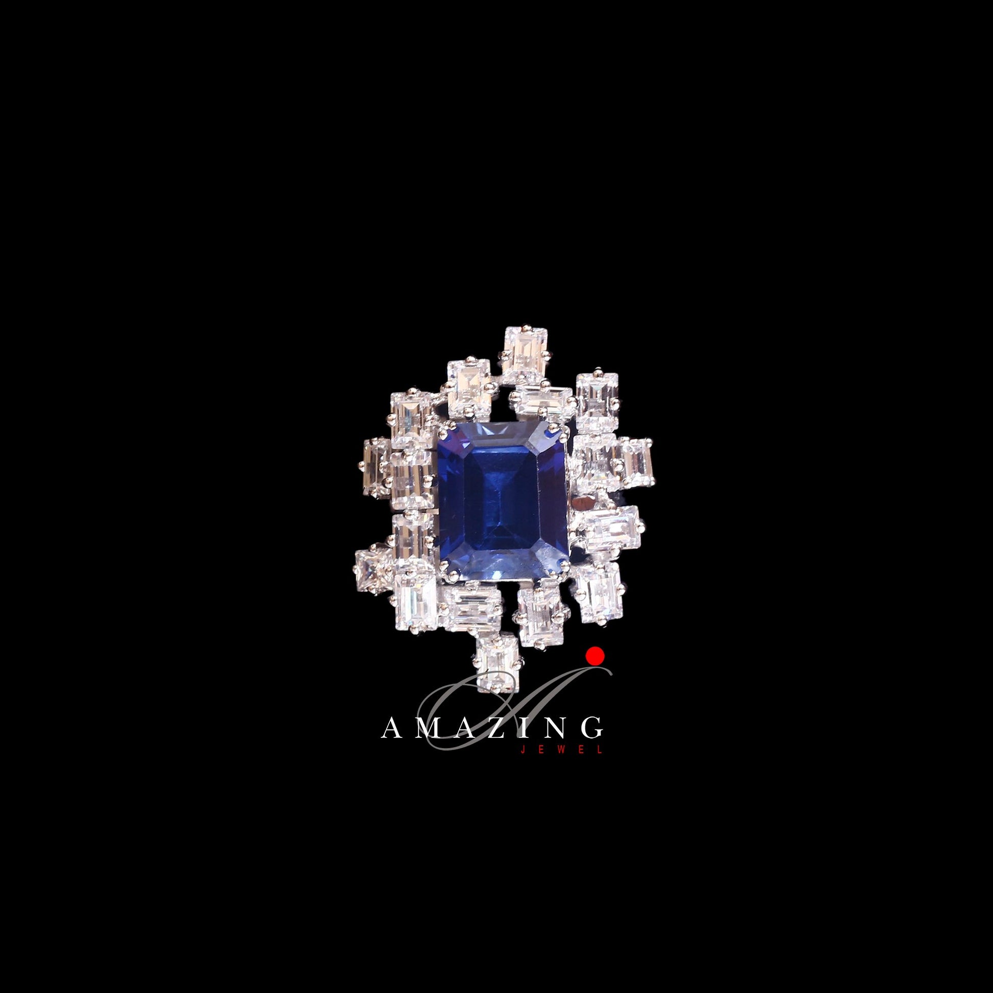 Silver Swarovski Hydro Sapphire Ring, Indian Traditional Ring, Cubic Zirconia Ring,Statement Ring,Silver Cocktail Ring,925 Sterling Silver