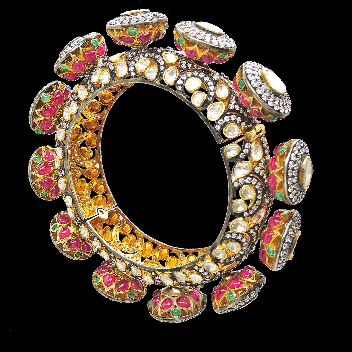 Silver Moissanite Polki with Hydro Ruby Cabs Bangle   Moissanite Polki Bangles  Indian Traditional Bangles   Wedding Jewelry   Bangdi