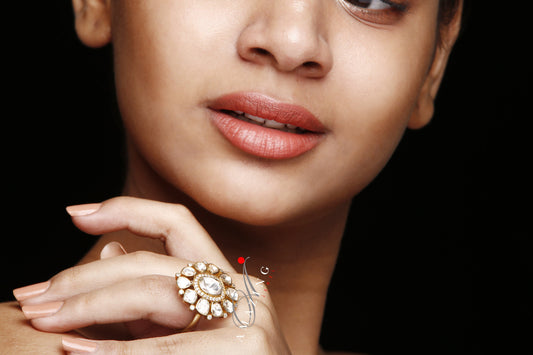 Silver  Polki Cubic Zirconium Ring Indian Wedding Ring Polki Ring Indian Traditional Ring  Indian Ring  Statement Ring Wedding Jewellery