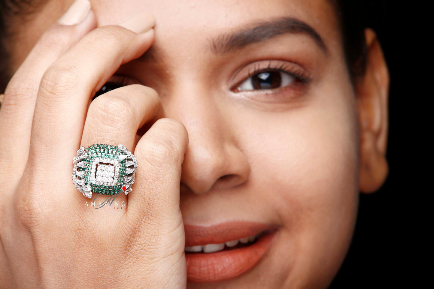 Silver Swarovski Hydro Emerald Ring, Indian Traditional Ring, Cubic Zirconia Ring,Statement Ring,Silver Cocktail Ring,925 Sterling Silver