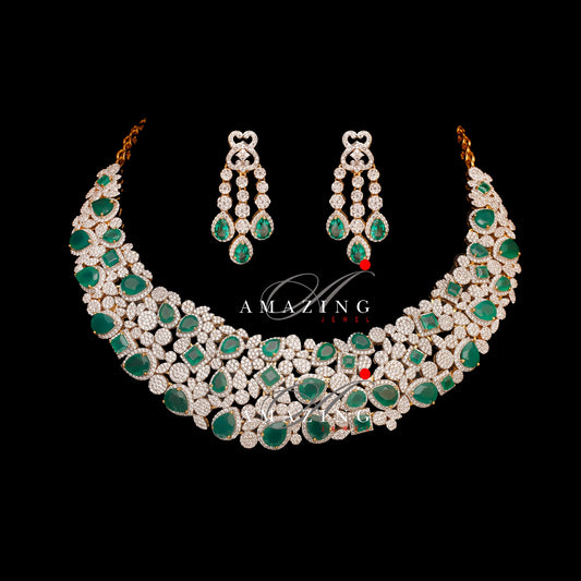 Silver Swarovski &Hydro Emerald Set Indian Wedding Jewelry Set Indian Traditional Jewelry Bridal Jewelry 925 Sterling Silver Necklace Set