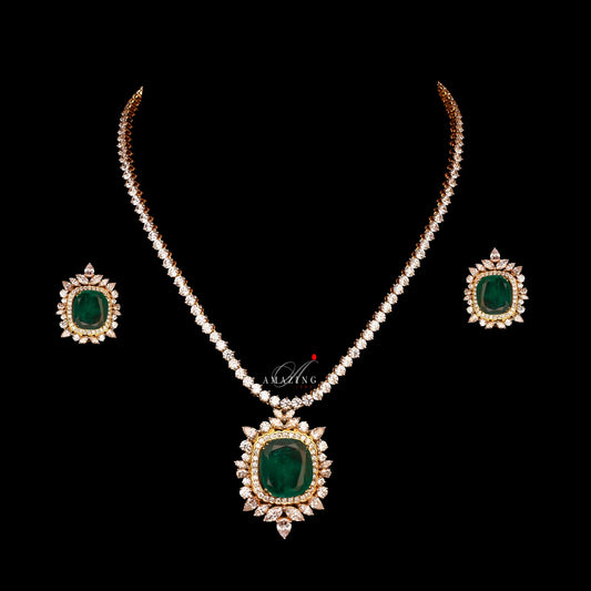 Silver Swarovski &Hydro Emerald Set Indian Wedding Jewelry Set Indian Traditional Jewelry Bridal Jewelry 925 Sterling Silver Necklace Set