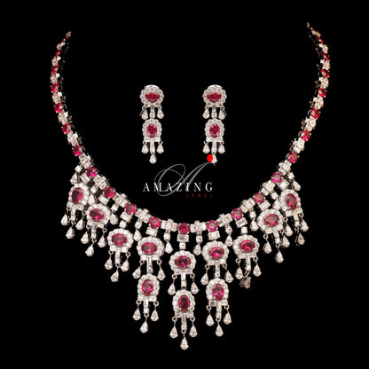 Silver Swarovski Hydro Ruby Set Indian Wedding Jewelry Set Indian Traditional Bridal Jewelry 925 Sterling Silver Necklace Set Travel Jewelry