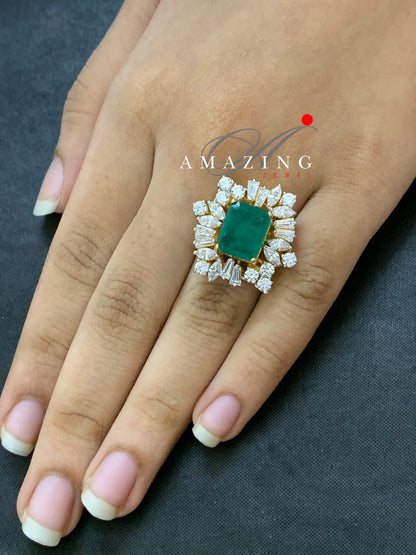 Silver Swarovski Hydro Emerald Ring, Indian Traditional Ring, Cubic Zirconia Ring,Statement Ring,Silver Cocktail Ring,925 Sterling Silver