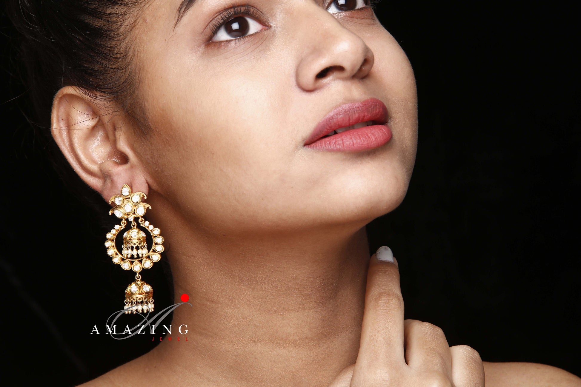 Silver Moissanite Polki & Swarovski Stones with Fresh Water Sea Pearls Earring  Indian Wedding Jewelry   Moissanite Polki Earring  Chandbali