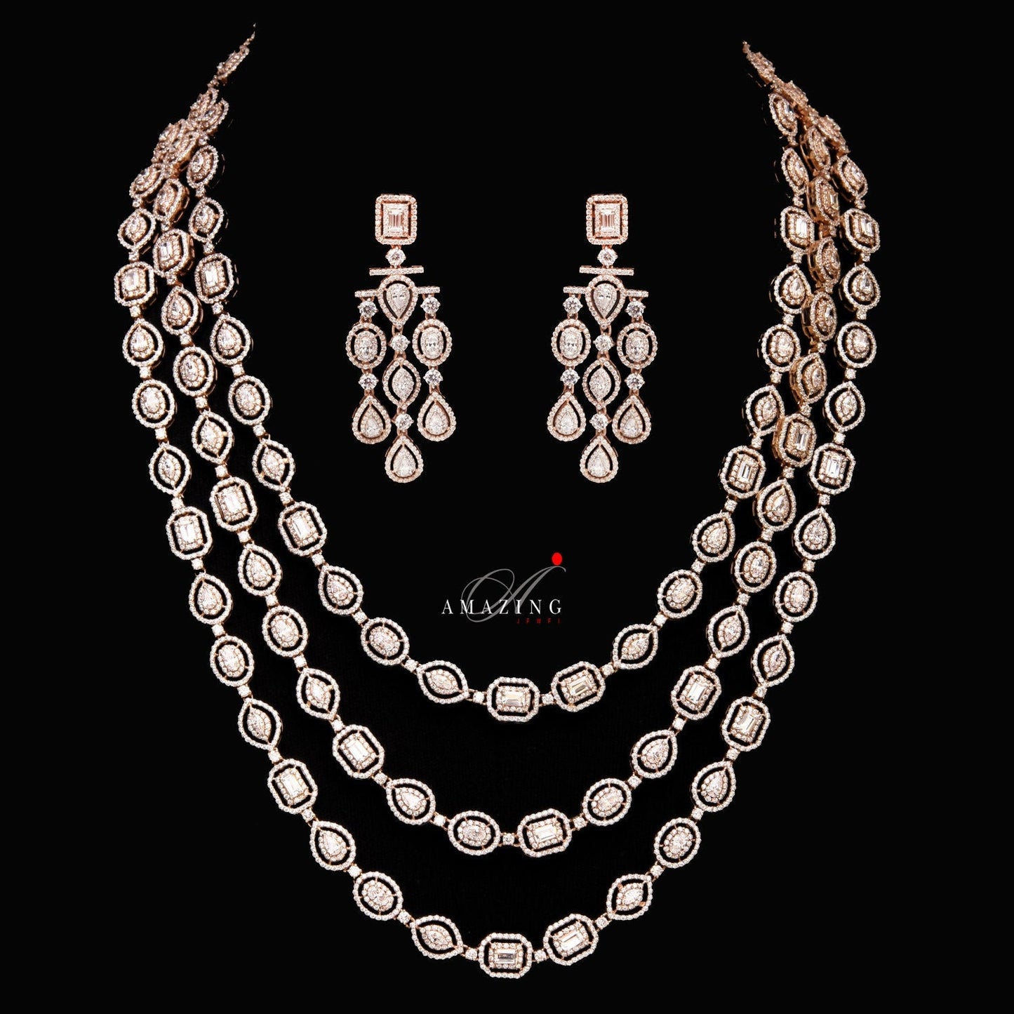 Silver Swarovski Multi Line Set Indian Wedding Jewelry Set Traditional Jewelry Bridal Jewelry 925Sterling Silver Necklace Set Travel Jewelry