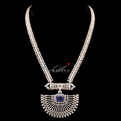 Silver Swarovski & Blue Sapphire Neckalce Indian Wedding Jewelry Indian Traditional Jewelry Bridal Jewelry 925 Sterling Silver Necklace