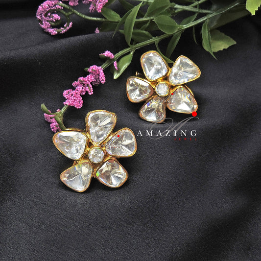 Silver Moissanite Polki Earring Moissanite Kundan Earring Stud Earring Bridal Jewelry Traditional Jewelry Woman Jewelry|925 Sterling Silver