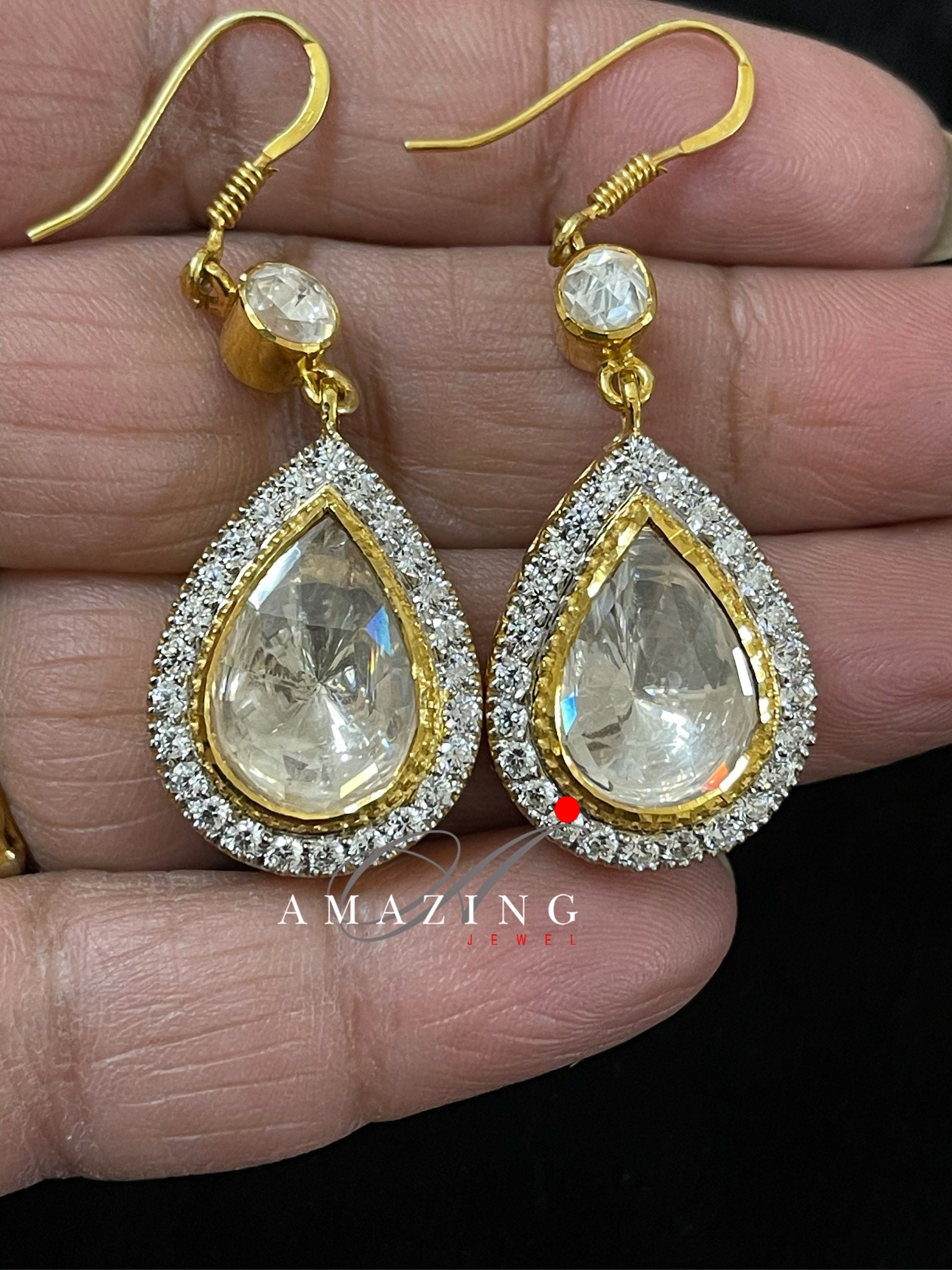 Silver Moissanite Polki Earring Moissanite Kundan Earring 925 Sterling Silver Hoop Earring Bridal Jewelry Traditional Jewelry  Women Jewelry