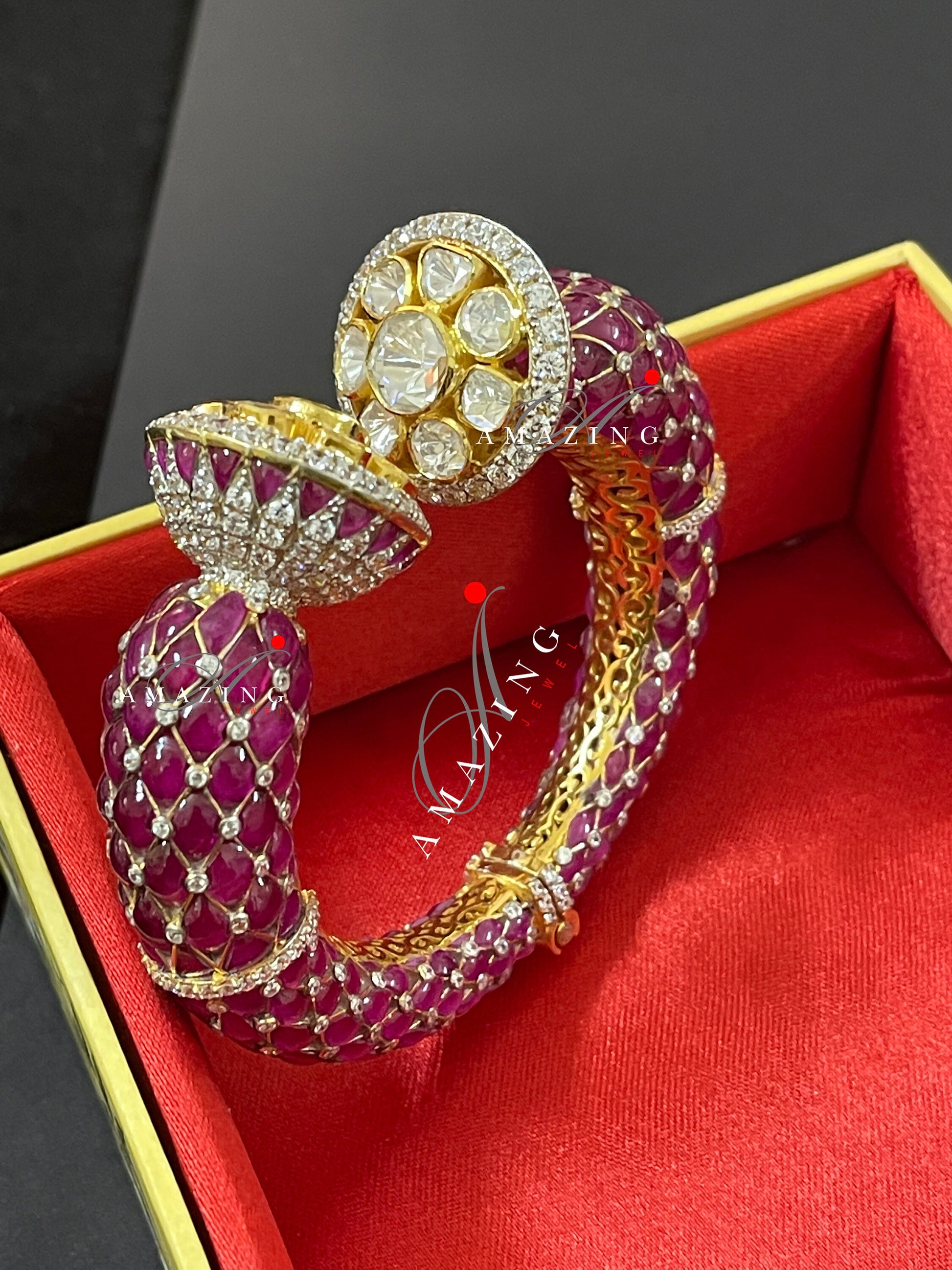 Silver Moissanite Polki Hydro Ruby Bangles,925 Silver Bangle, Bridal Polki Bangle ,Indian Traditional Bangles,Wedding Jewelry, Bridal Jewel