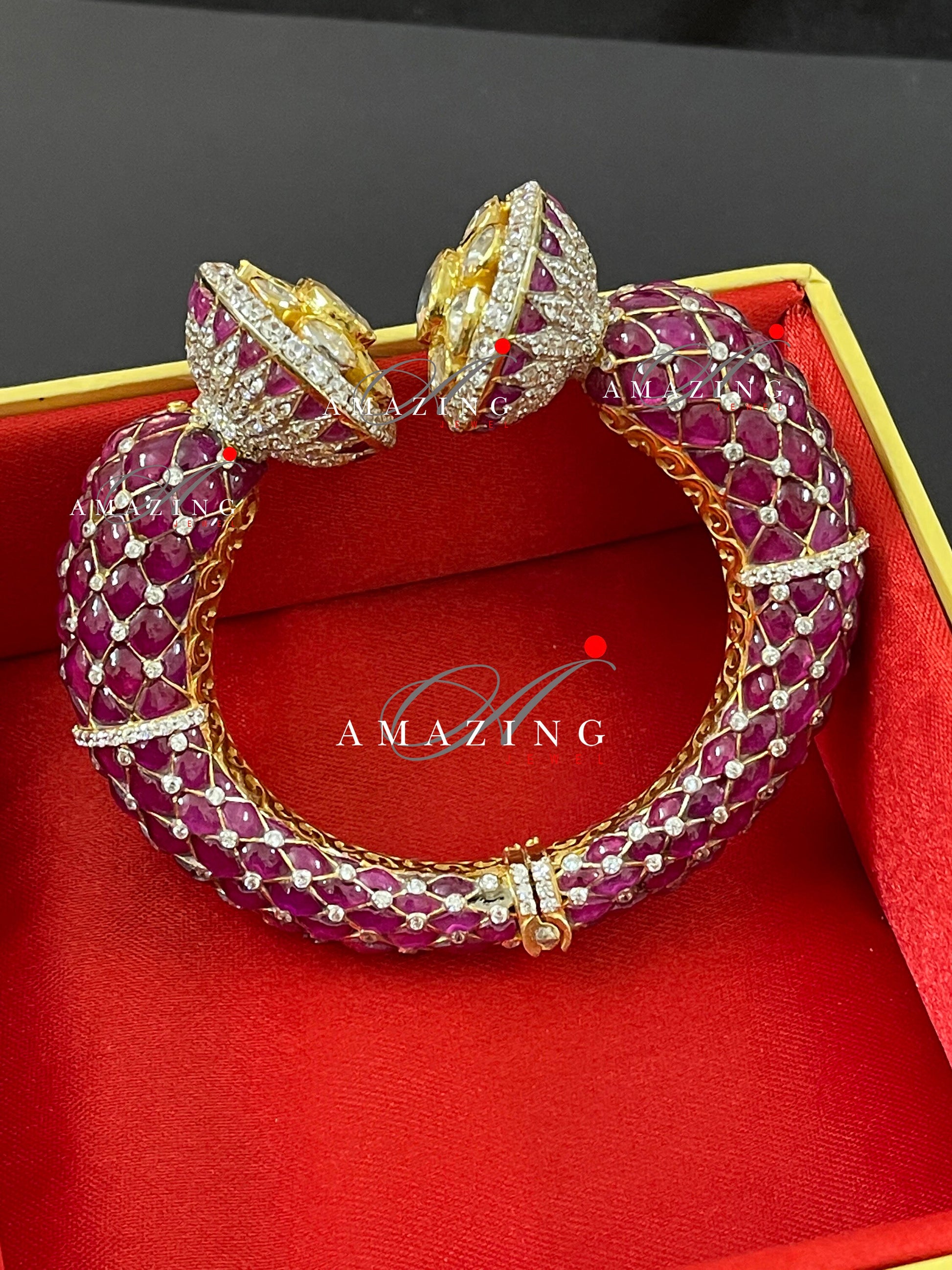 Silver Moissanite Polki Hydro Ruby Bangles,925 Silver Bangle, Bridal Polki Bangle ,Indian Traditional Bangles,Wedding Jewelry, Bridal Jewel