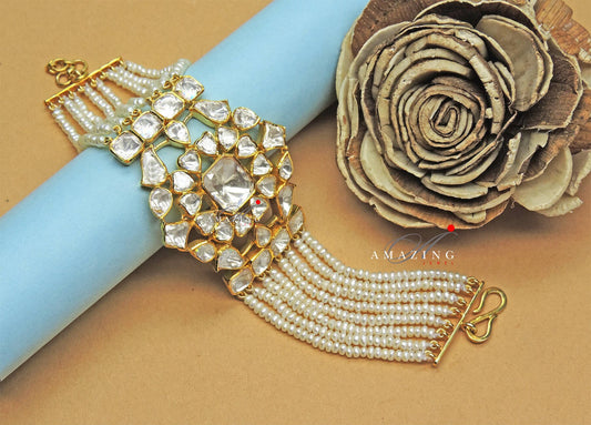 Silver Moissanite Polki Bracelet,Moissanite Polki Bracelets,Indian Traditional Bracelets,Moissanite Bracelets with Box lock,Bridal Jewelry