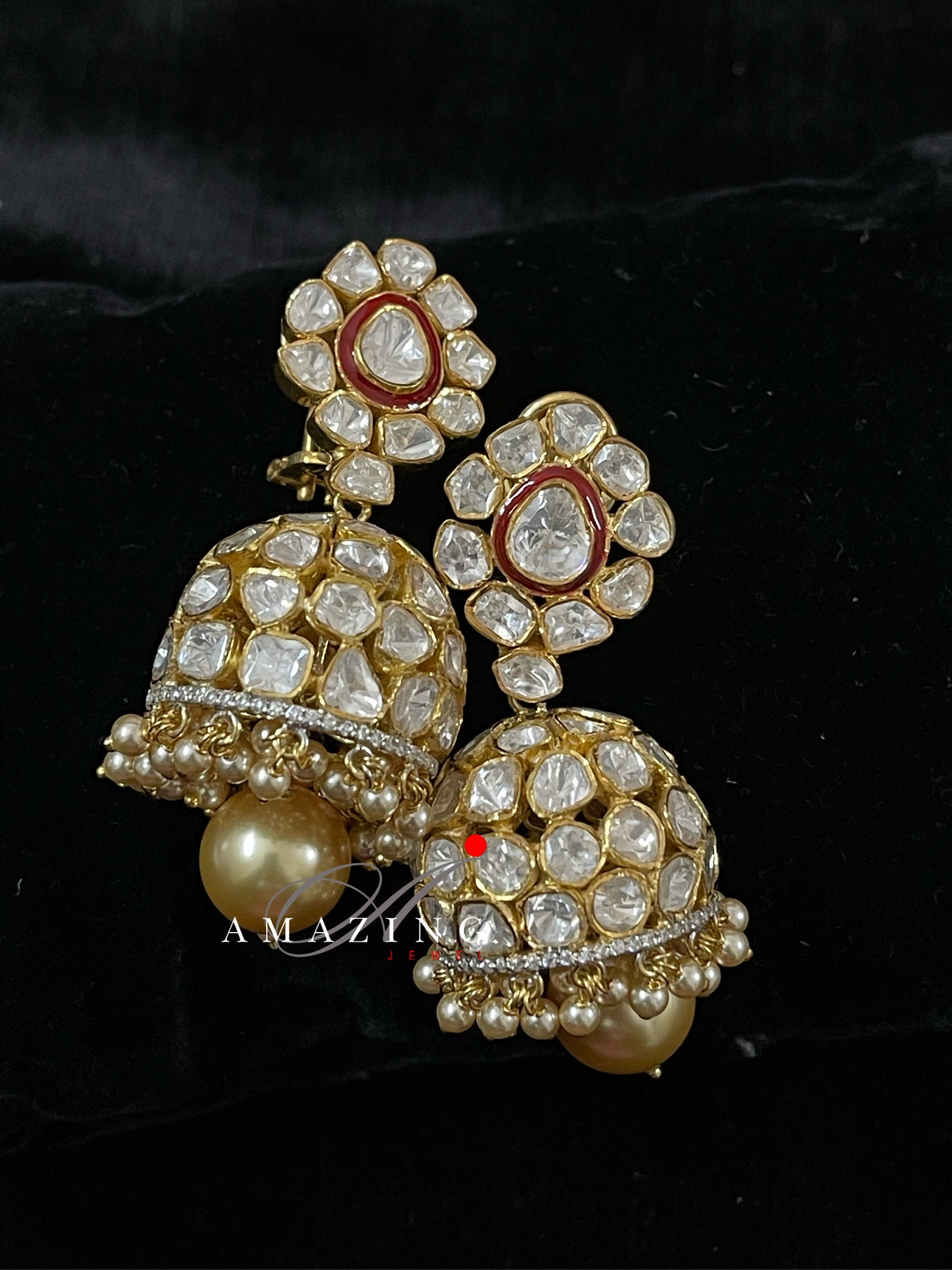 Silver Moissanite Polki Jhumka Earring Moissanite Polki Kundan Earring Indian Wedding Jewelry Silver Moissanite Polki Earring Bridal Jhumka