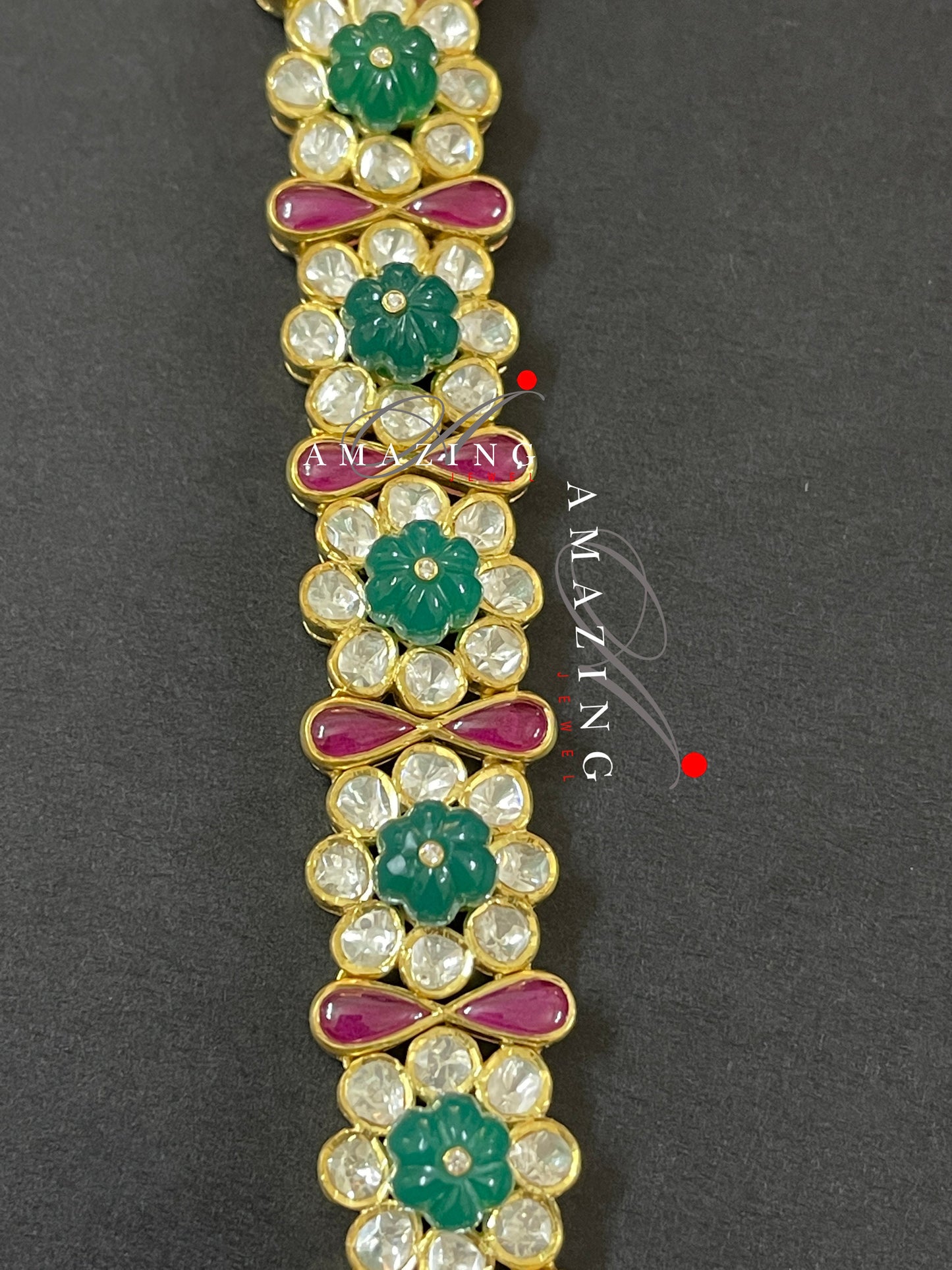 Silver Moissanite Polki Bracelet,Hydro Ruby & Emerald,Indian Traditional Bracelet ,Moissanite Polki Bracelet , Indian Wedding Jewelery