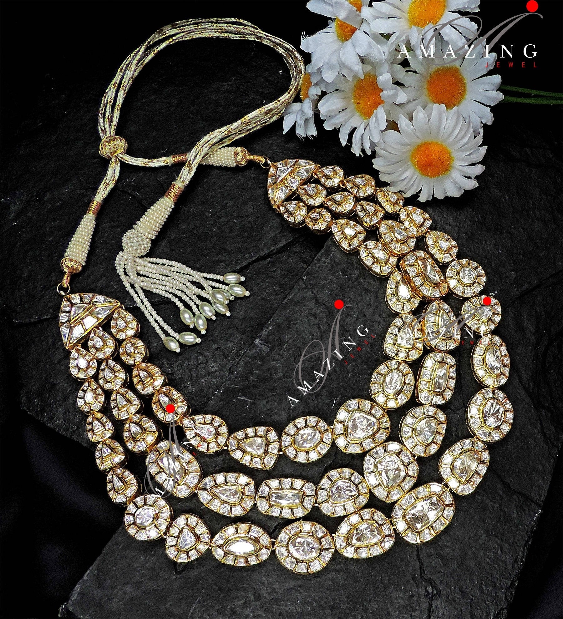 Silver Moissanite Polki Necklace Polki Necklace WeddingJewelery Indian Traditional Jewelry 925 Silver Necklace Bridal set Statement Necklace